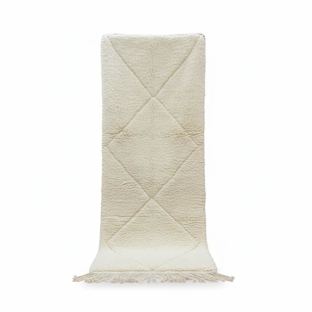 Tonal Ivory Beni Ourain Rug – Handmade Diamond Lattice Wool Shag
