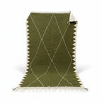 Olive Green Geometric Moroccan Kilim – Handmade Flat-Weave Diamond Lattice Wool Rug