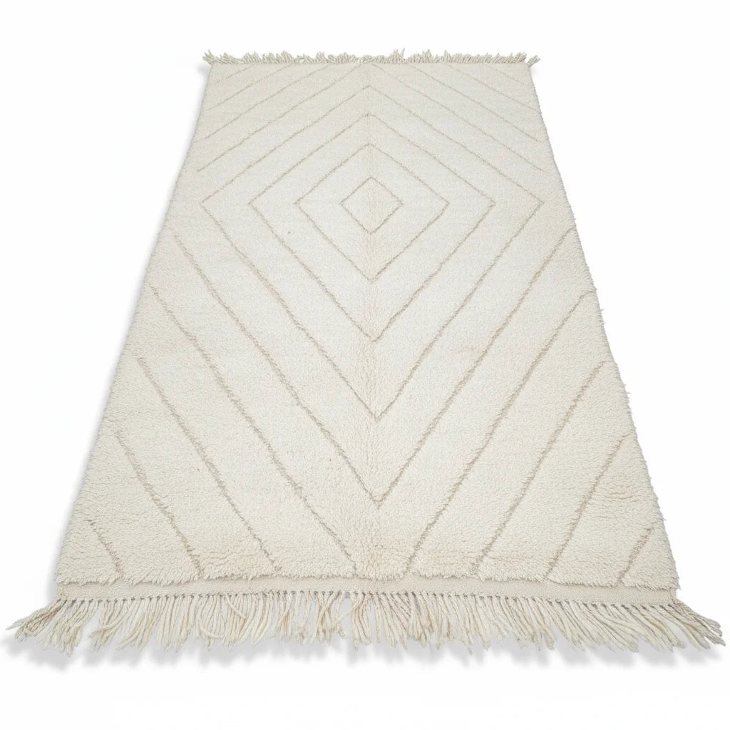 Diamond Path Beni Ourain Rug – Handwoven Ivory Moroccan Wool