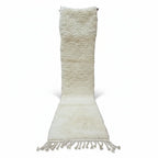 Pure Ivory Beni Ourain Runner – Handmade Solid Cream Moroccan Wool Shag