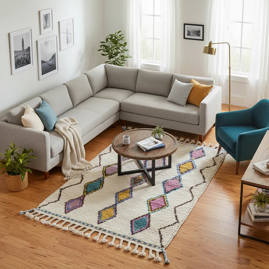 Rainbow Tribal Azilal Moroccan Rug – Handmade Multi-Color Diamond Wool Shag