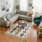 Rainbow Tribal Azilal Moroccan Rug – Handmade Multi-Color Diamond Wool Shag