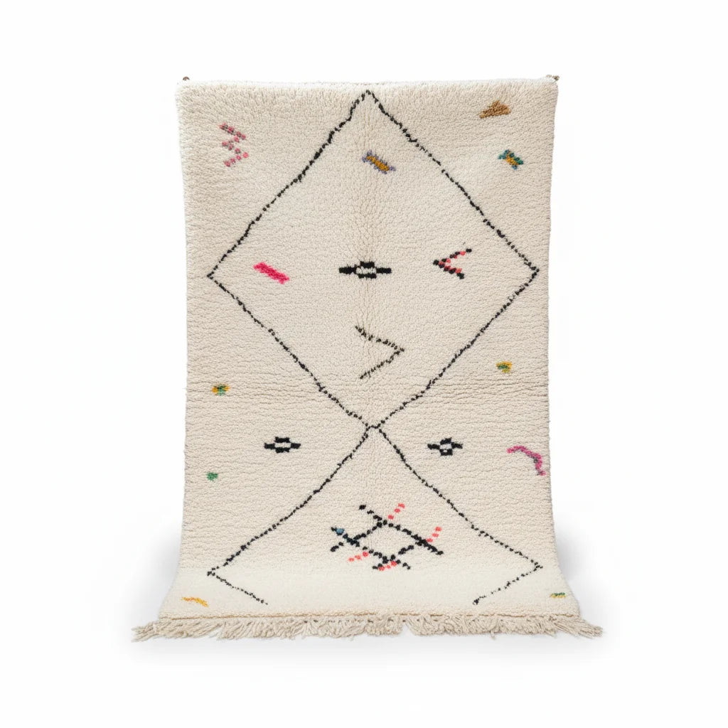 Abstract Indigo Blue Azilal Rug – Handmade Minimalist Tribal Wool Shag