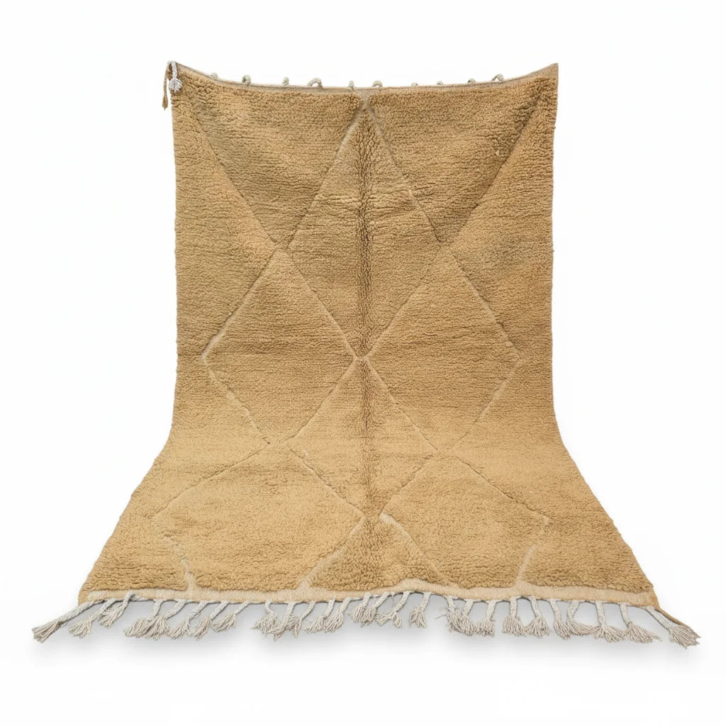 Honey Gold Moroccan Beni Ourain Wool Rug – Minimalist Tonal Diamond Shag