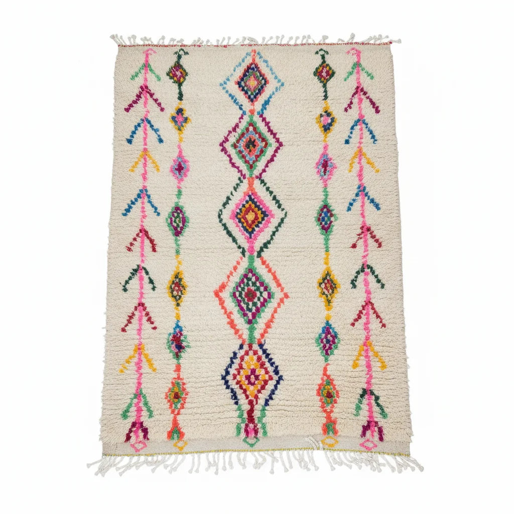 Rainbow Tribal Azilal Moroccan Rug – Handmade Multi-Color Diamond Wool Shag