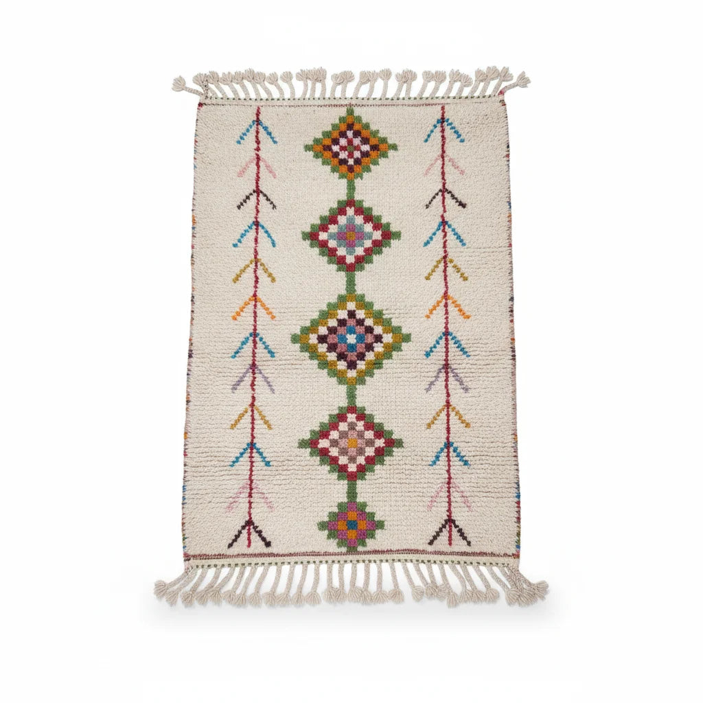 Rainbow Diamond Azilal Moroccan Rug – Handmade Multi-Color Tribal Wool Shag