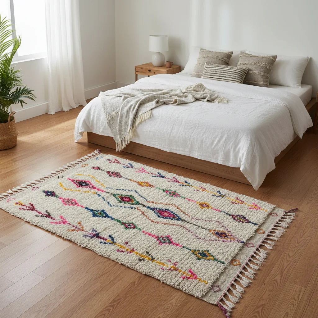 Rainbow Tribal Azilal Moroccan Rug – Handmade Multi-Color Diamond Wool Shag