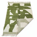 Modern Olive Green & Ivory Moroccan Wool Rug - Handmade Abstract Geometric Shag