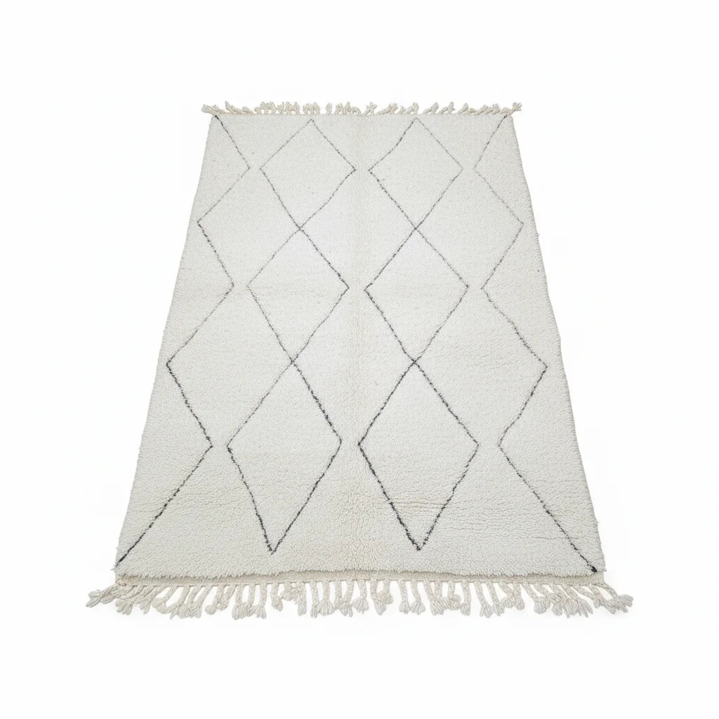 Classic Black & Ivory Beni Ourain Moroccan Rug – Handmade Large Diamond Shag