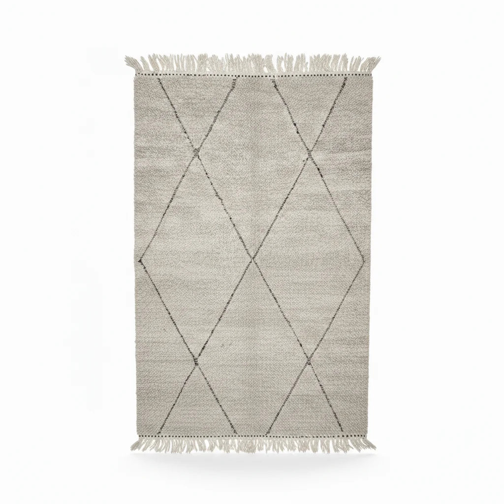 Classic Moroccan Beni Ourain Wool Rug – Handmade Black Diamond Shag