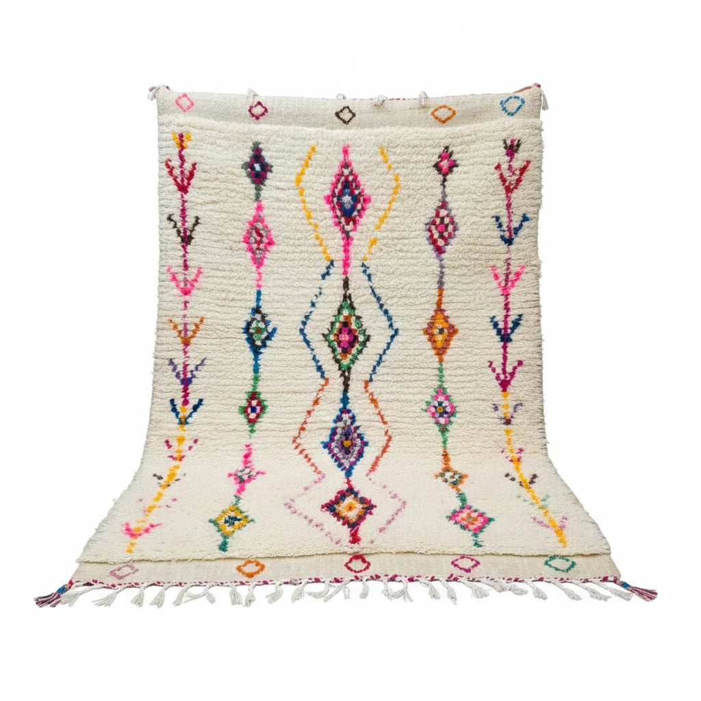 Colorful Handmade Moroccan Azilal Wool Rug - Eclectic Tribal Diamond Shag
