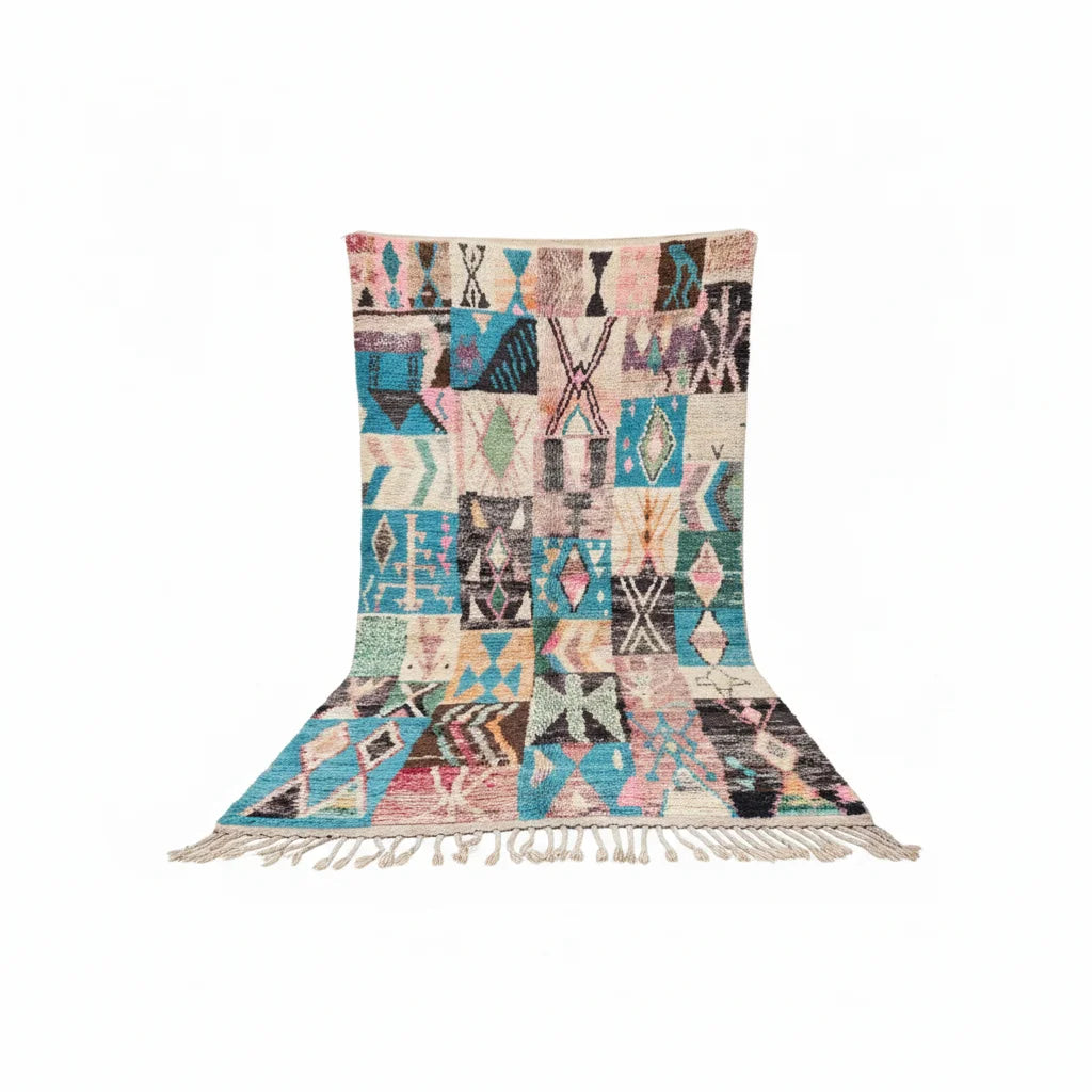 Colorful Handmade Moroccan Patchwork Rug - Eclectic Tribal Zanafi Wool Shag