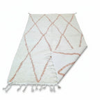 Handmade Moroccan Beni Ourain Wool Rug - White & Burnt Orange Diamond Shag