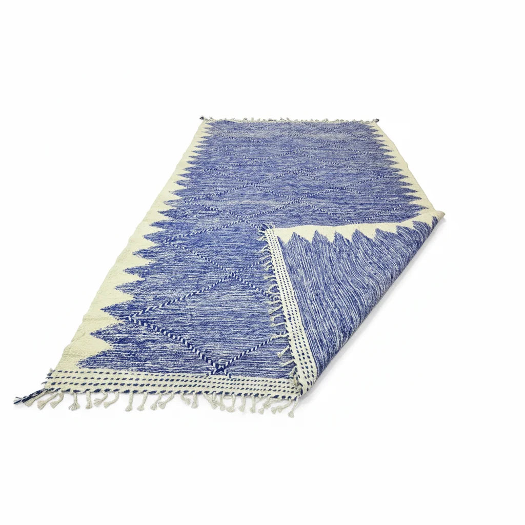 Royal Blue Geometric Moroccan Kilim – Handmade Flat-Weave Diamond Lattice Wool Rug