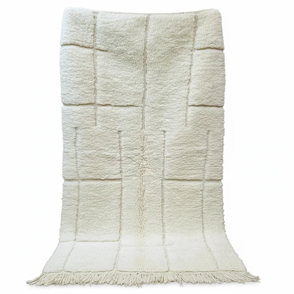 Architectural Beni Ourain Amazigh Rug – Handwoven Ivory Moroccan Wool