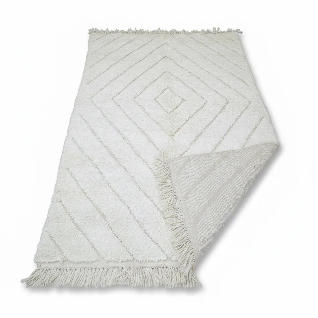 Tonal Ivory Beni Ourain Rug – Handmade Nested Diamond Moroccan Shag