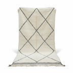 Classic Black Diamond Moroccan Beni Ourain Rug – Handmade Ivory Wool Shag