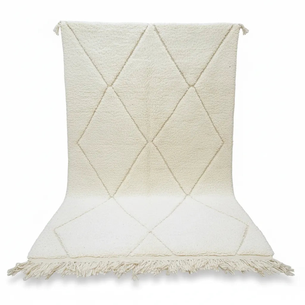 Classic Beni Ourain Amazigh Rug – Handwoven Ivory Moroccan Wool with Diamond Motifs