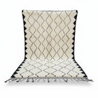 Sawtooth Border Beni Ourain Rug – Handmade Black Diamond & Zigzag Shag