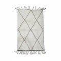 Earthy Brown Diamond Beni Ourain Rug – Handmade Organic Ivory Wool Shag