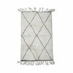 Earthy Brown Diamond Beni Ourain Rug – Handmade Organic Ivory Wool Shag