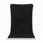 Modern Charcoal Black Beni Ourain Rug – Handmade White Diamond Lattice Shag