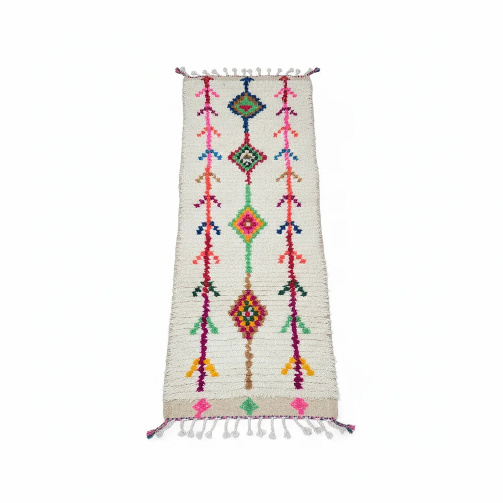 Rainbow Tribal Azilal Moroccan Runner – Handmade Multi-Color Diamond Wool Shag