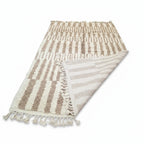 Premium Handmade Moroccan Mrirt Wool Rug – Neutral Earth Tone Broken Stripe Shag