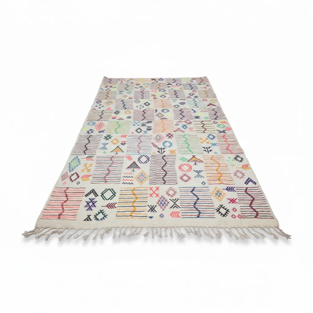 Rainbow Mosaic Azilal Moroccan Rug – Handmade Multi-Color Tribal Symbol Wool Flat-Weave
