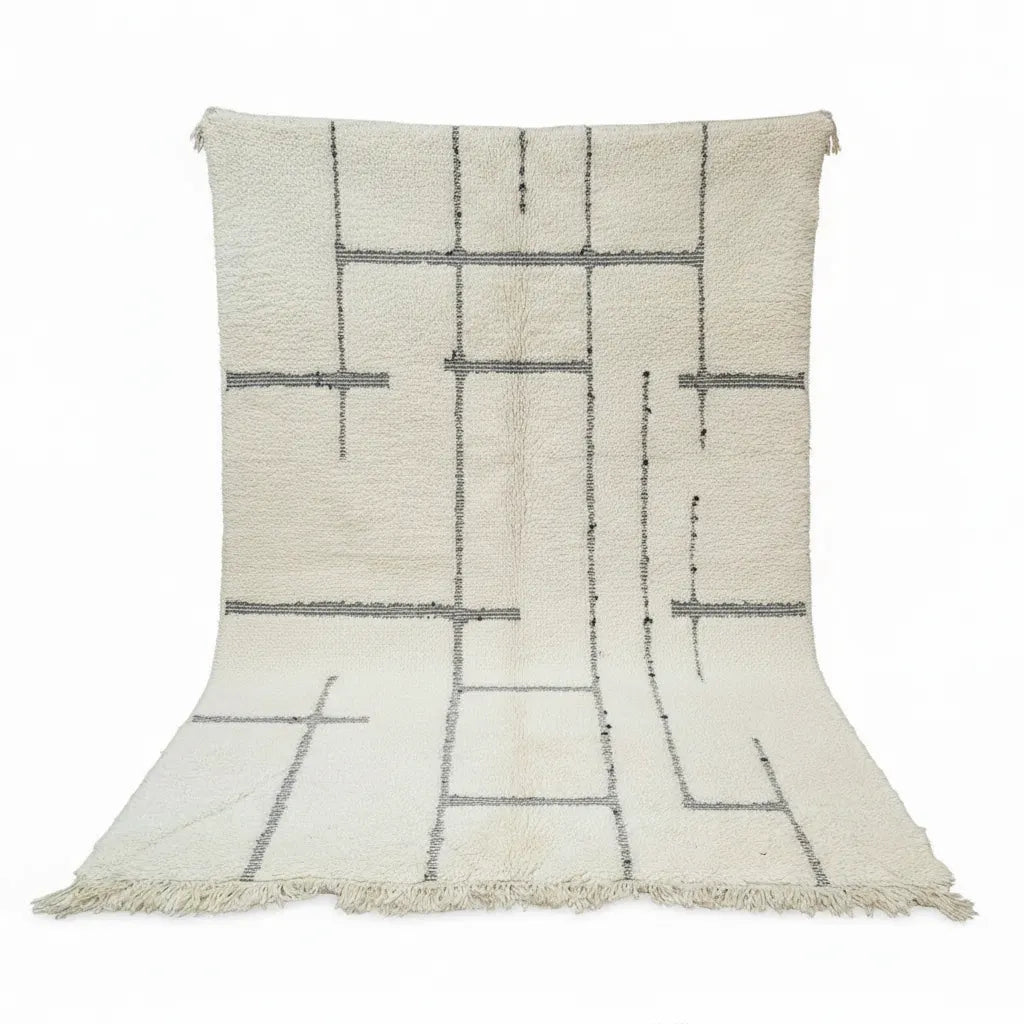 Beni Ourain Moroccan Rug – Ivory Wool with Abstract Black Lines