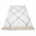 Handwoven Amazigh Beni Ourain Rug – Ivory Wool with Blue Diamond Pattern