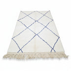 Handwoven Amazigh Beni Ourain Rug – Ivory Wool with Blue Diamond Pattern