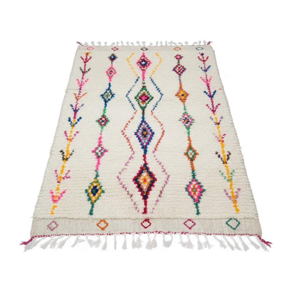 Colorful Handmade Moroccan Azilal Wool Rug - Eclectic Tribal Diamond Shag