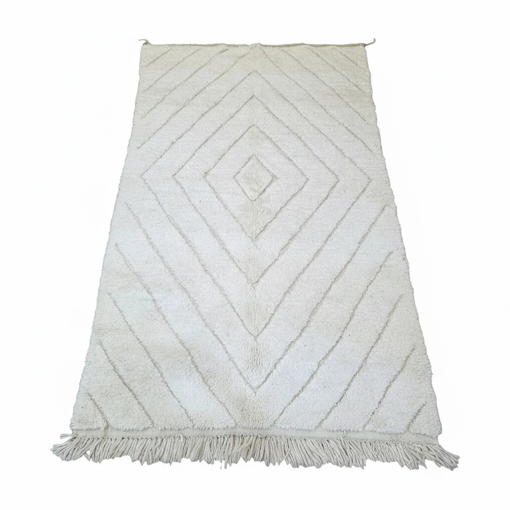 Tonal Ivory Beni Ourain Rug – Handmade Nested Diamond Moroccan Shag