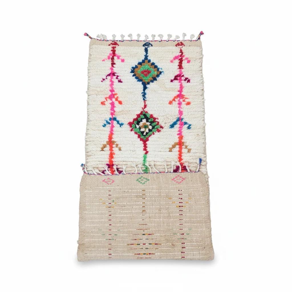 Rainbow Tribal Azilal Moroccan Runner – Handmade Multi-Color Diamond Wool Shag