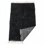 Modern Charcoal Black Beni Ourain Rug – Handmade White Diamond Lattice Shag