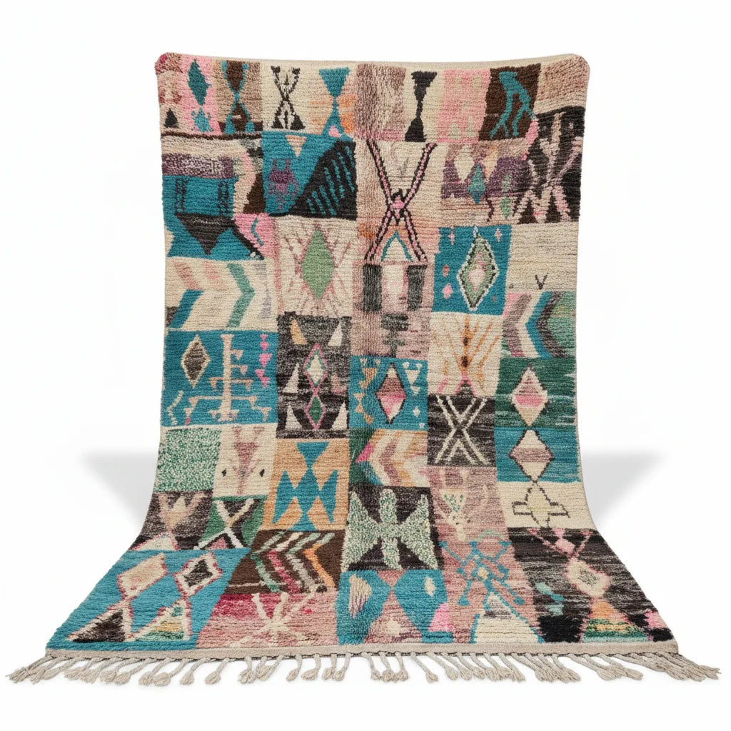 Colorful Handmade Moroccan Patchwork Rug - Eclectic Tribal Zanafi Wool Shag
