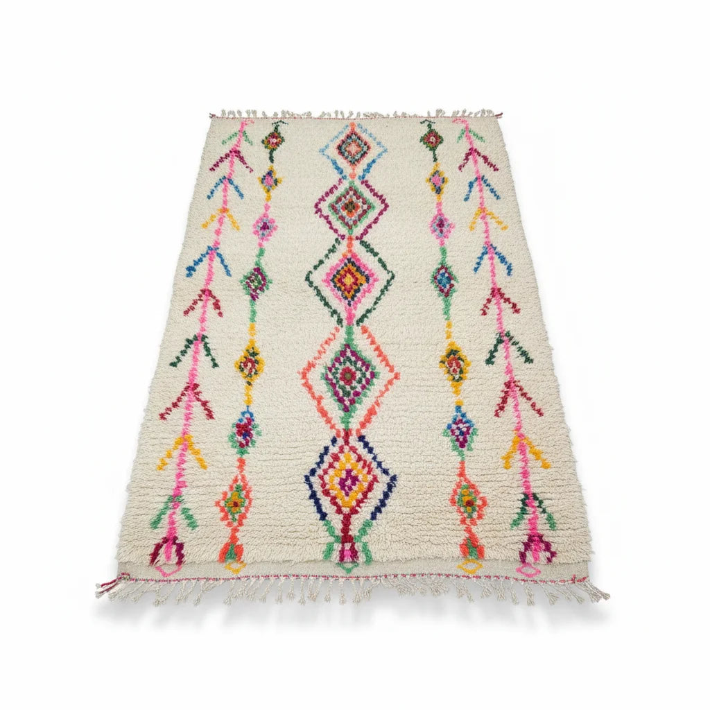 Rainbow Tribal Azilal Moroccan Rug – Handmade Multi-Color Diamond Wool Shag