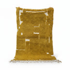 Abstract Mustard Gold Moroccan Azilal Rug – Handmade Distressed Wool Shag