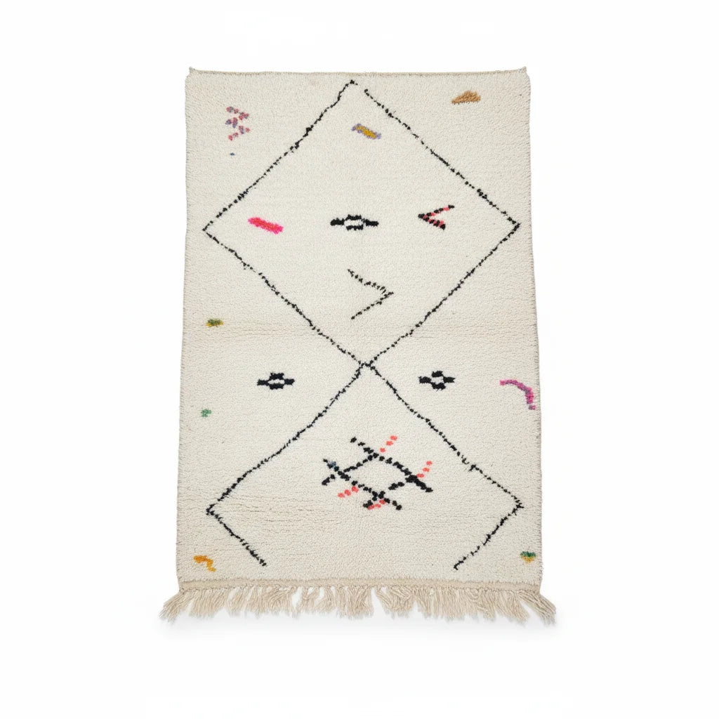 Abstract Indigo Blue Azilal Rug – Handmade Minimalist Tribal Wool Shag