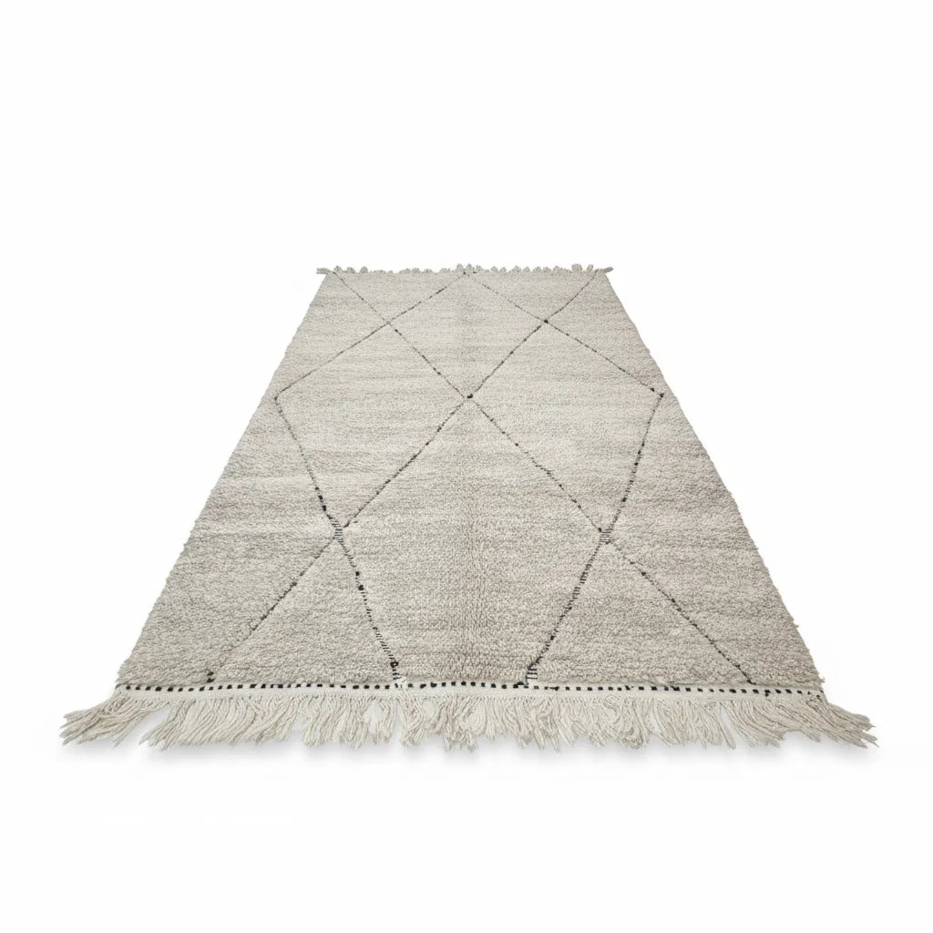 Classic Moroccan Beni Ourain Wool Rug – Handmade Black Diamond Shag