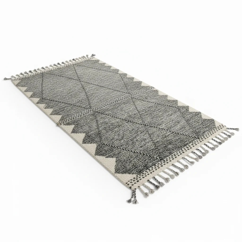 Tonal Ivory Beni Ourain Runner – Handmade Minimalist Diamond Lattice Wool Shag