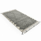 Tonal Ivory Beni Ourain Runner – Handmade Minimalist Diamond Lattice Wool Shag