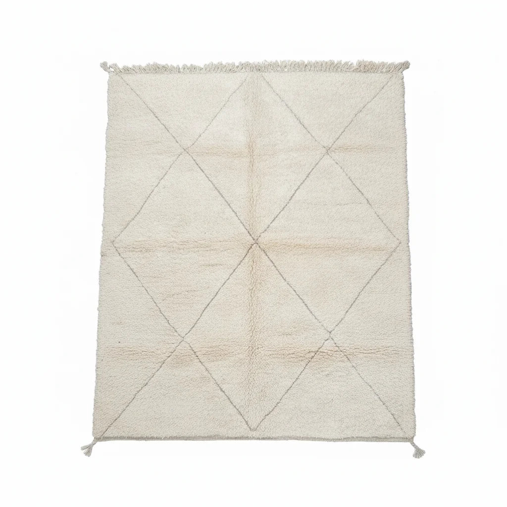 Tonal Ivory Beni Ourain Rug – Handmade Two Line Diamond Wool Shag
