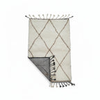Earthy Brown Diamond Beni Ourain Rug – Handmade Organic Ivory Wool Shag