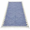 Royal Blue Geometric Moroccan Kilim – Handmade Flat-Weave Diamond Lattice Wool Rug
