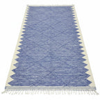 Royal Blue Geometric Moroccan Kilim – Handmade Flat-Weave Diamond Lattice Wool Rug