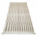 Premium Handmade Moroccan Mrirt Wool Rug – Neutral Earth Tone Broken Stripe Shag