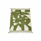 Modern Olive Green & Ivory Moroccan Wool Rug - Handmade Abstract Geometric Shag