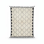 Sawtooth Border Beni Ourain Rug – Handmade Black Diamond & Zigzag Shag
